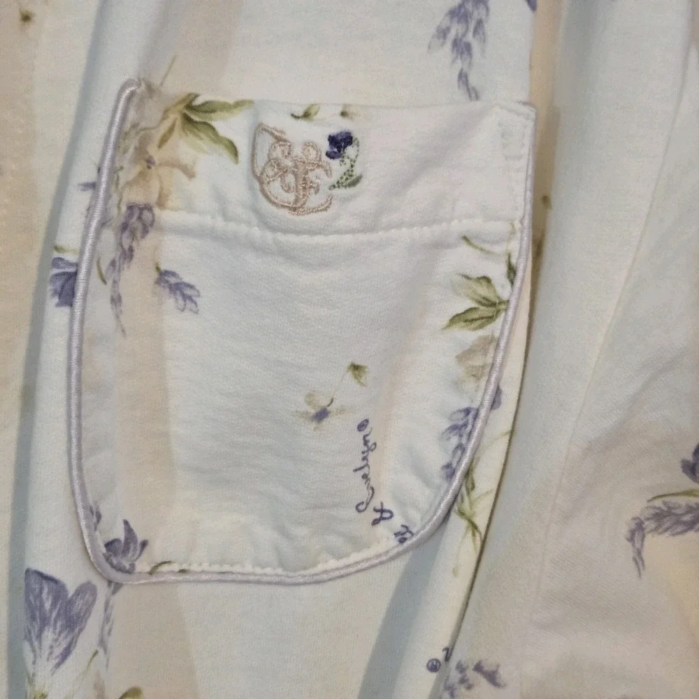 Vintage 1990s Crabtree & Evelyn Freesia Botanical Floral Cotton Robe  Sz S